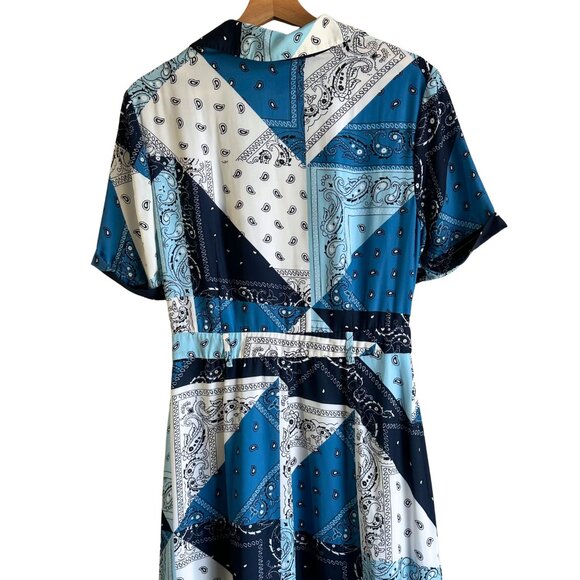 STAUD Giorgiana Tie‑Front Cutout Midi Dress – Blue Bandana Print – Size US 8 - Picture 8 of 11